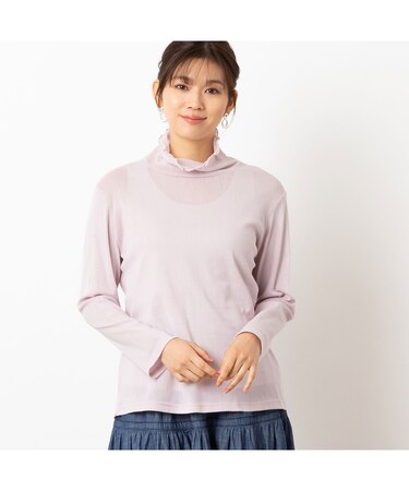 【洗える・日本製】綿チュール ハイネックカットソー