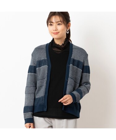 ボーダー編み Vネックカーディガン