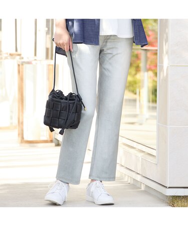 【洗える】トロンプルイユ デニムプリントパンツ