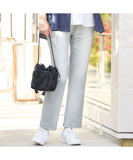 【洗える】トロンプルイユ デニムプリントパンツ