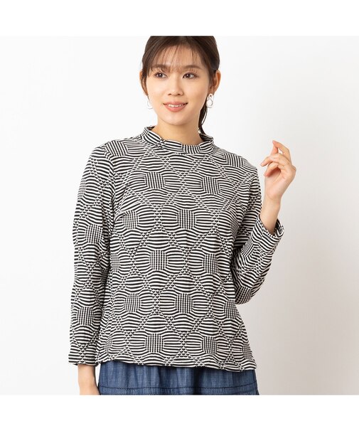 【洗える・日本製】シャーリングジャカード カットソー