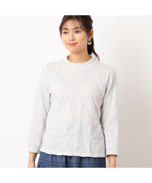 【洗える・日本製】シャーリングジャカード カットソー