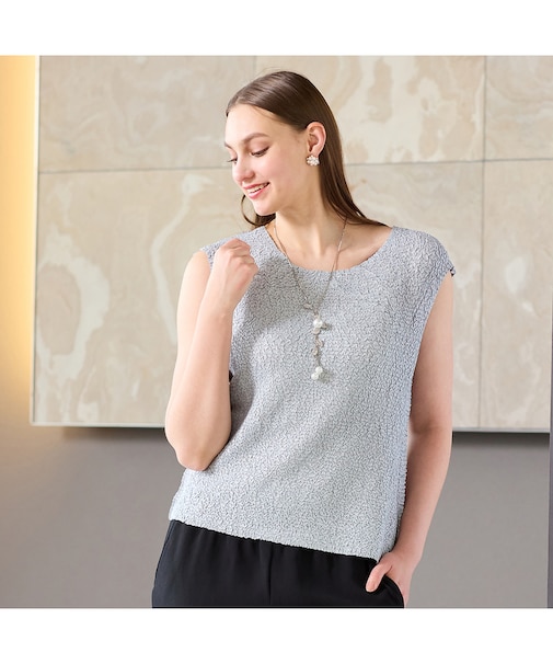 【アンサンブル対応】ウォッシャブルプリーツ　フレンチスリーブブラウス