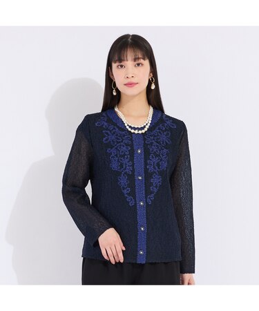 【アンサンブル対応】ウォッシャブルプリーツ　ノーカラージャケット