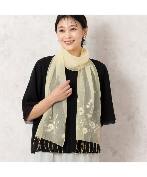 ビーズフラワー刺繍ストール