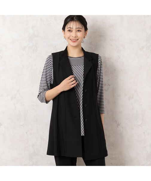【洗える・セットアップ可能・抗菌防臭】テーラードロングベスト