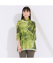 ウォッシャブル　リングチュールリーフプリントTシャツ