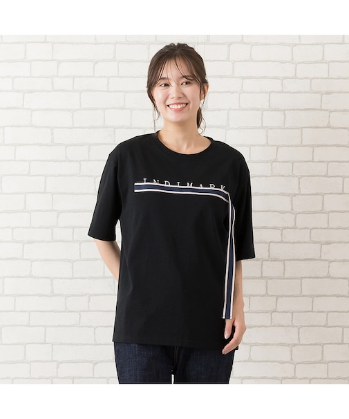 【手洗いOK・綿100％・ＩＮＤＩＭＡＲＫ】ロゴ＆セルビッチテープＴシャツ