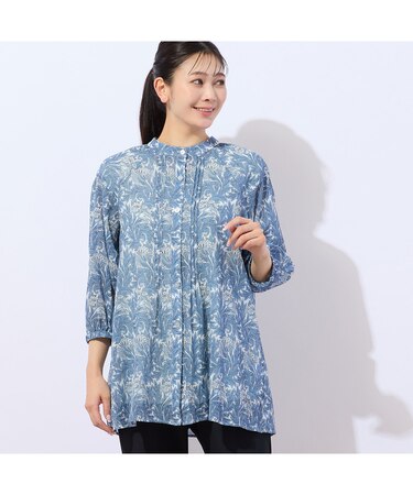 【洗える・綿100%】V＆A チューリップ柄 パフスリーブシャツ