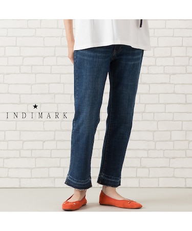 【手洗いOK・ＩＮＤＩＭＡＲＫ】洗い加工裾裁ち切りデニムパンツ