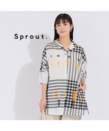 【Sprout.】ウォッシャブル　チェックカットジャカード　ブラウス