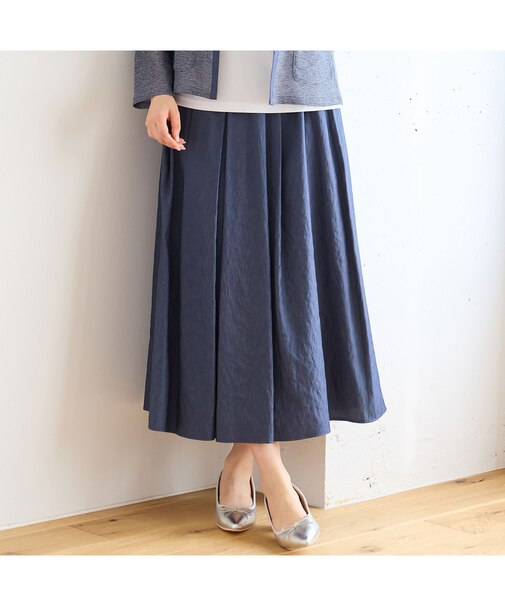 【洗える・一部店舗限定】シャンブレーツイル タックスカート