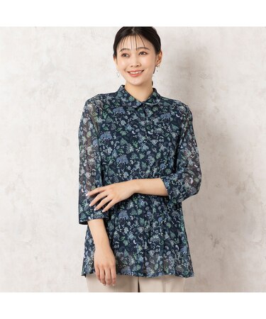 【人気アイテム・洗える・アンサンブル可能】花更紗柄チュールシャツ