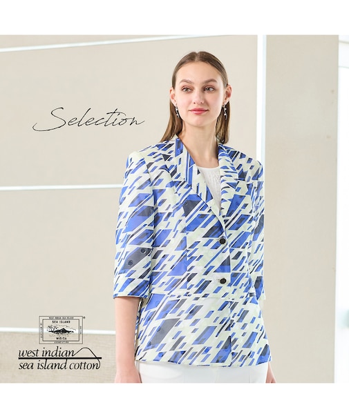 【Selection】海島綿カットジャカード 幾何プリントジャケット