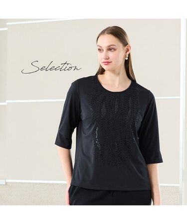 【Selection】スパンコールビーズ　刺繍Tシャツ