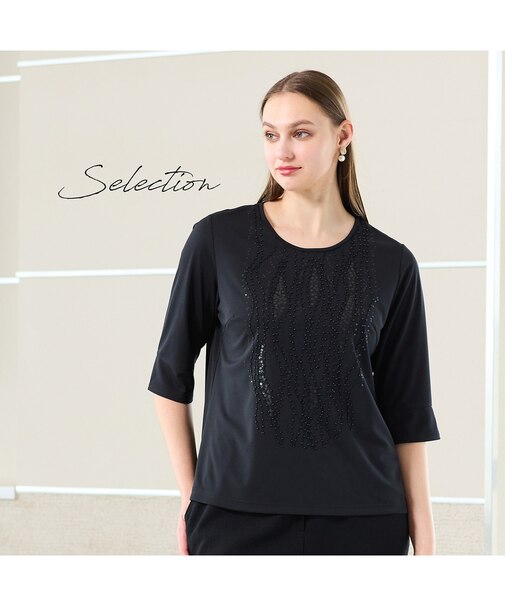 【Selection】スパンコールビーズ　刺繍Tシャツ