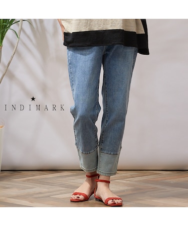 【手洗いOK・ＩＮＤＩＭＡＲＫ】裾切り替えデニム