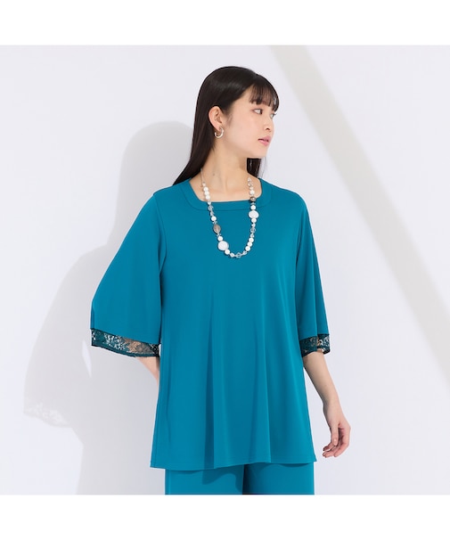 【アンサンブル対応】ジョイクールヘビースムース 袖レースチュニック