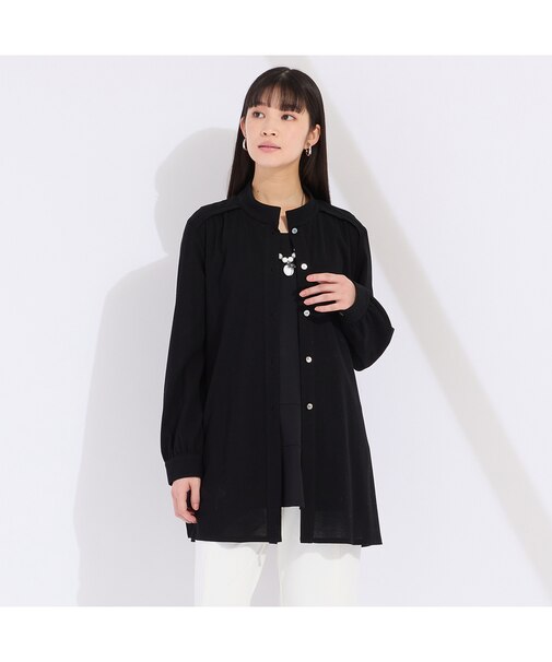 ウォッシャブル　コットンメッシュロングブラウス