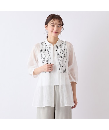 【S・Mサイズ】綿麻ワッシャー刺繍ブラウス