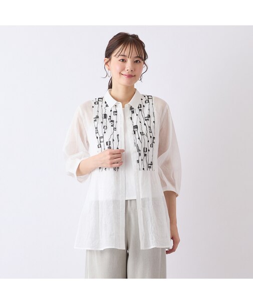 【S・Mサイズ】綿麻ワッシャー刺繍ブラウス