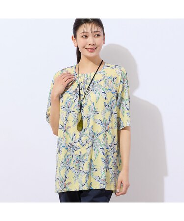 【洗える・日本製】トロピカルリーフ柄カットソー