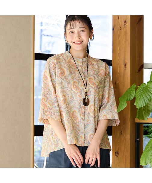 【洗える・綿100%】リバティプリント Aラインシャツ