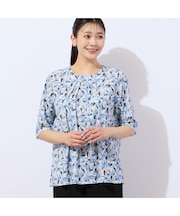 【洗える・日本製】フェザー柄タックTシャツ
