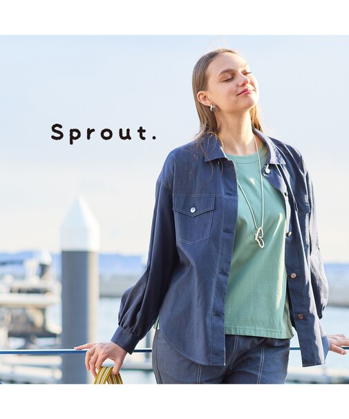 【Sprout.】デニム調　麻混ドロップショルダーブラウス