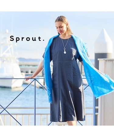 【Sprout.】綿麻混デニム ドルマンスリーブワンピ