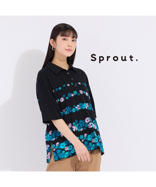 【Sprout.】フラワーカットジャカードポロシャツ
