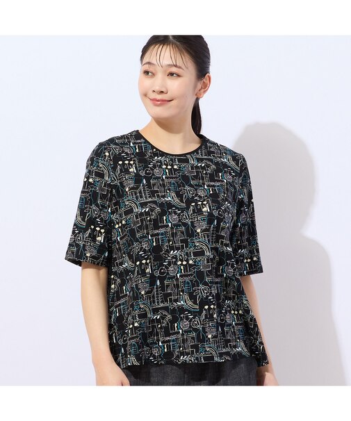 【洗える・日本製・綿100%】バイシクル柄コットンTシャツ