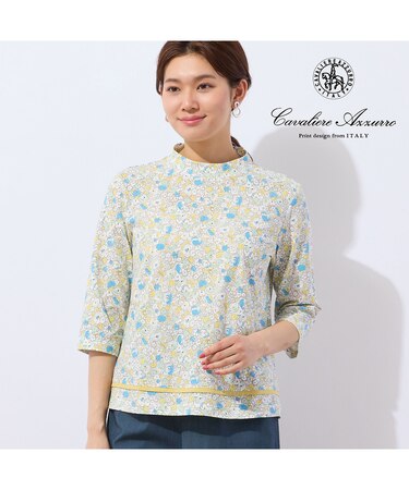 【洗える・日本製・一部店舗限定】カバリエレ・アズーロ花柄コットンTシャツ
