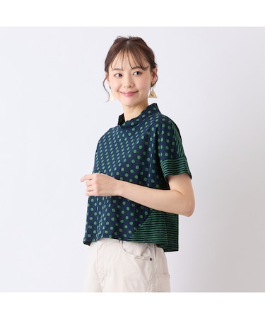 【S・Mサイズ】ウォッシャブル天竺ドット×ボーダーTシャツ