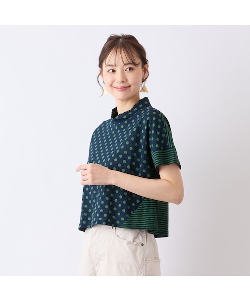 【S・Mサイズ】ウォッシャブル天竺ドット×ボーダーTシャツ