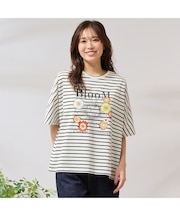 【手洗いOK・綿100％】フラワープリント＆刺繍カットソー