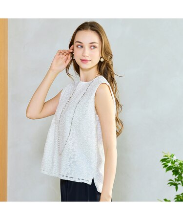 【Charme par Eclat】ウォッシャブル花刺繍ブラウス