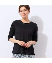 【洗える・日本製】襟ジグザグ刺繍Tシャツ