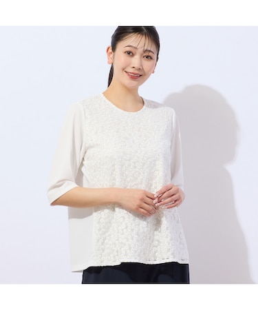 【洗える・日本製】ミニフラワー刺繍カットソー