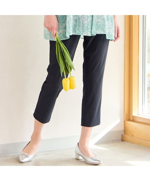 【洗える・接触冷感】裾スリットクロップドパンツ