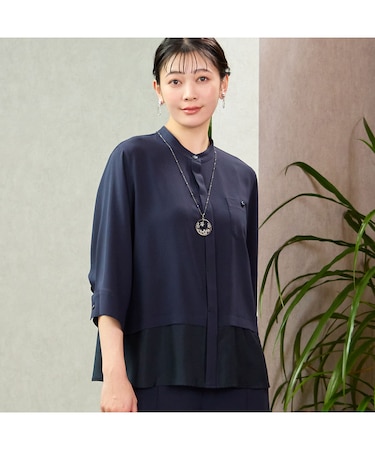 【人気アイテム・洗える・セットアップ可能】シフォンドッキングブラウス