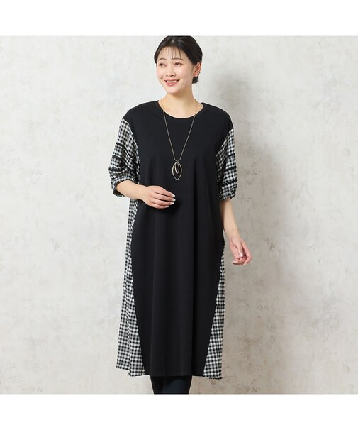 【人気アイテム・洗える】ギンガムチェック パフスリーブワンピース