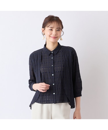 【S・Mサイズ】ウォッシャブルシースルーチェックブラウス