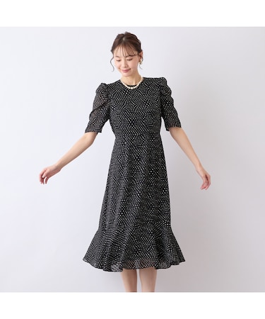【S・Mサイズ】ウォッシャブル　シフォンカットジャカードワンピース