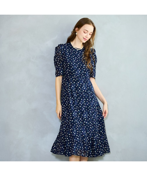 【S・Mサイズ】ウォッシャブル　シフォンカットジャカードワンピース