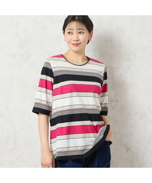 【洗える・日本製・綿100%】カラーボーダーTシャツ