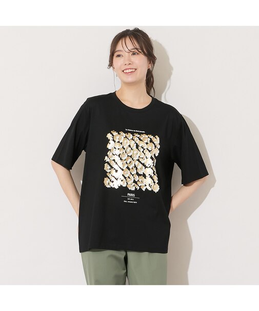 【手洗いOK・綿100%】レオパード柄・ゴールド箔プリントカットソー