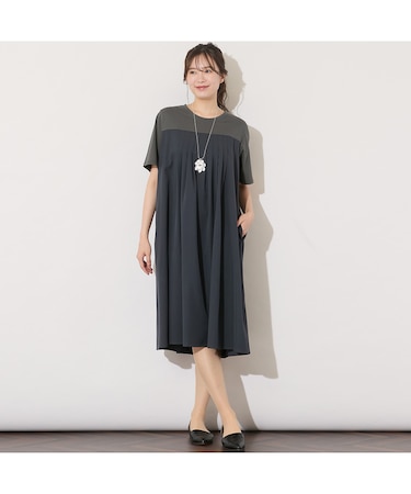 【手洗いOK】天竺/スパンローンドッキングタックワンピース