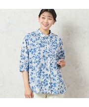 【洗える・綿100%】クラシックフラワー フリルシャツ