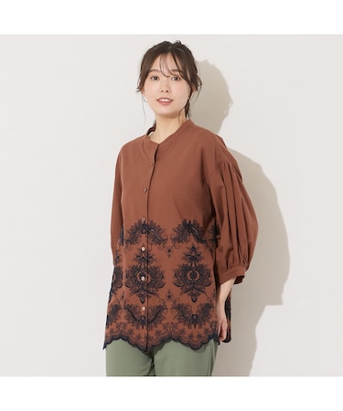 【手洗いOK】刺繍加工スカラップヘムブラウス